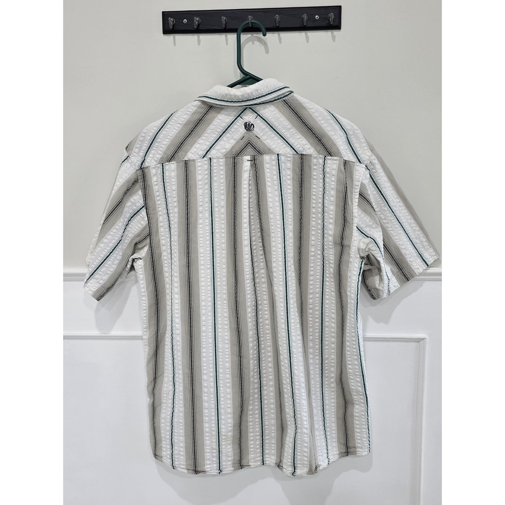 FAT FACE Mens Short Sleeve‎ Button Up Shirt Striped Pocket Casual Size L *FLAW*